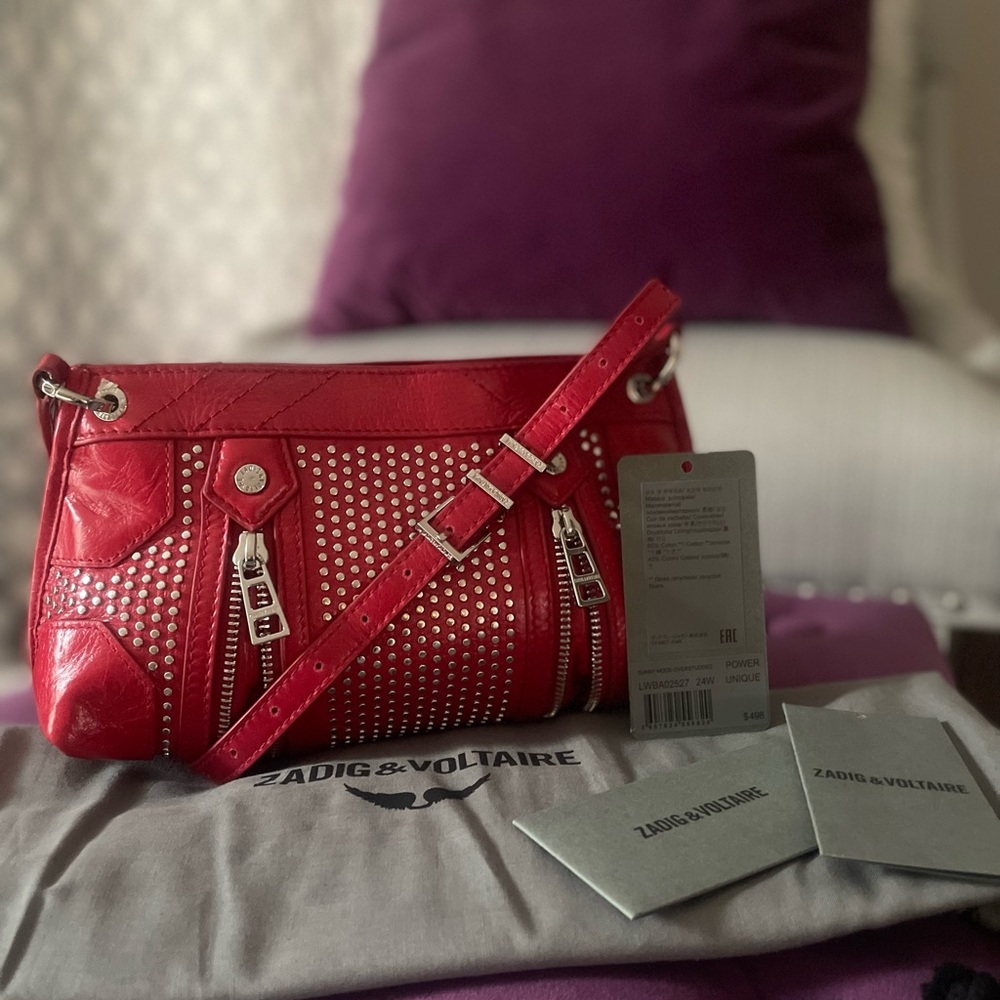 Zadig & Voltaire Red Studded Shoulder Bag